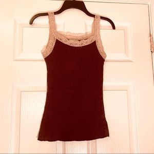 Fame brown cream lace tank shirt fun stretch sexy